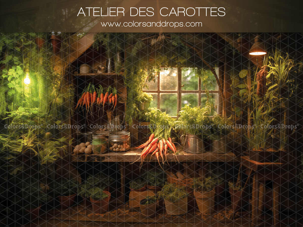 Fond photo de Pâques Atelier des Carottes – atelier de carottes avec fenêtre et plantes | Colors&Drops