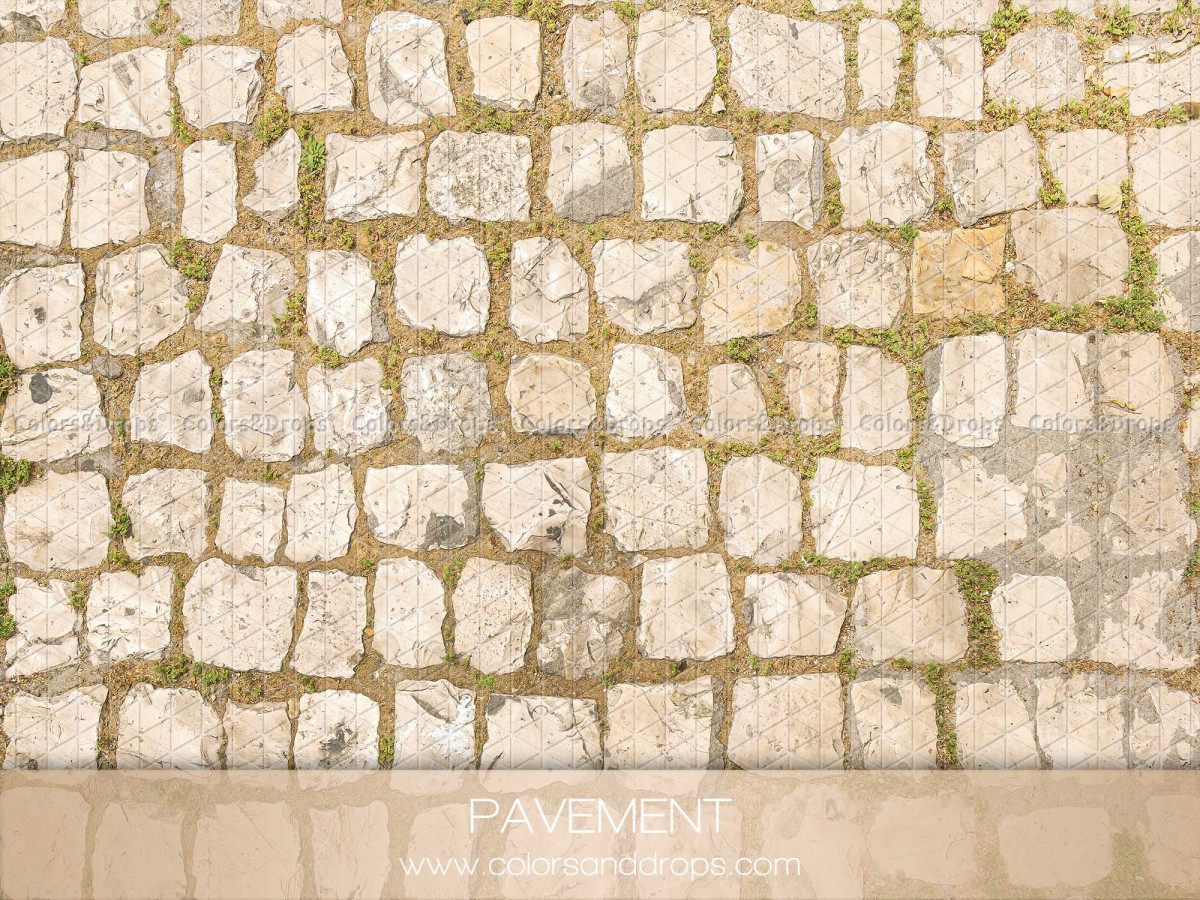 Photo floor Pavement – beige cobblestones with grass joints seen from above | Colors&Drops