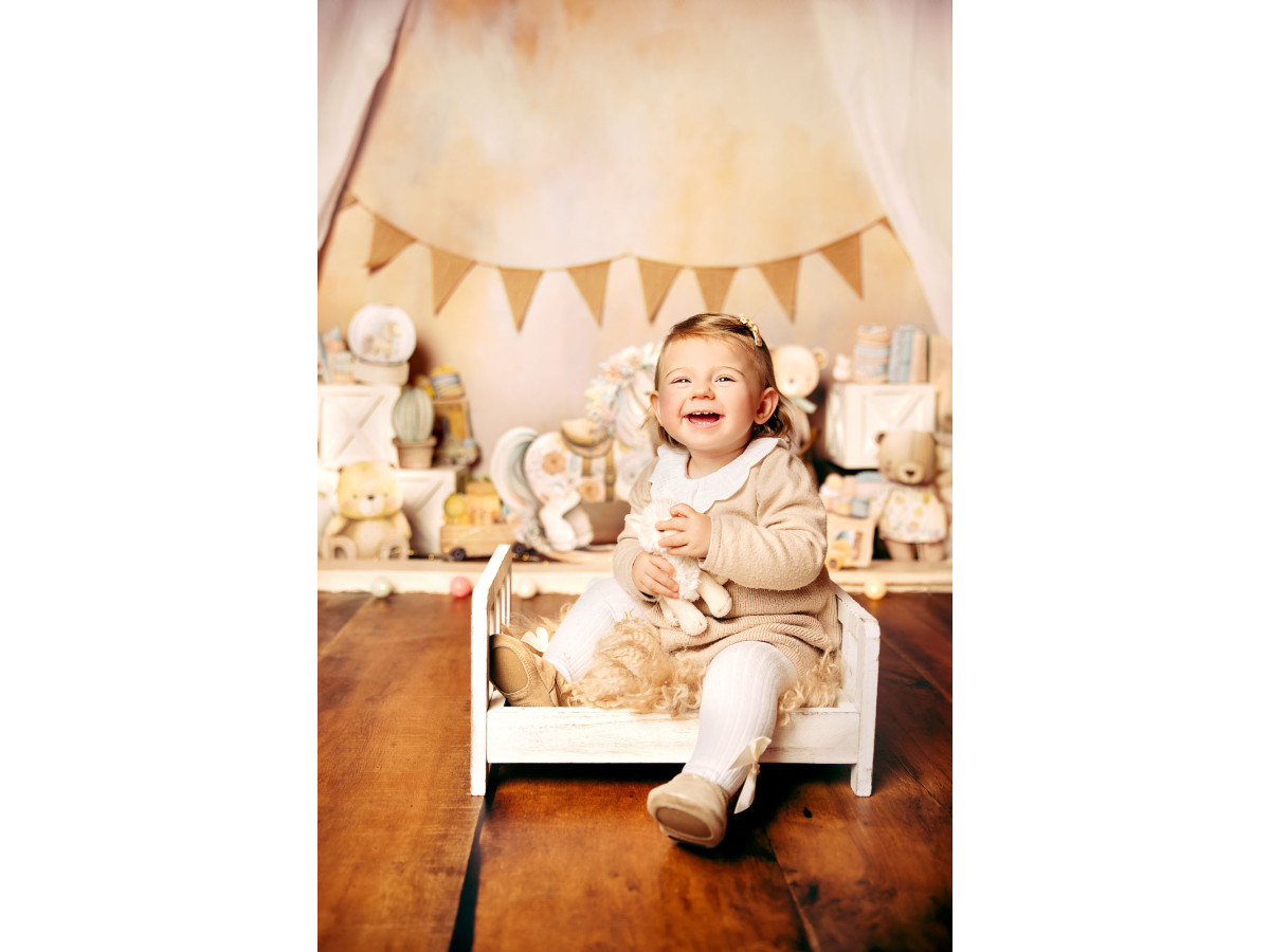 Fond photo bébé et smash cake Jouets D'Enfant – jouets anciens avec cheval à bascule et fanions | Colors&Drops