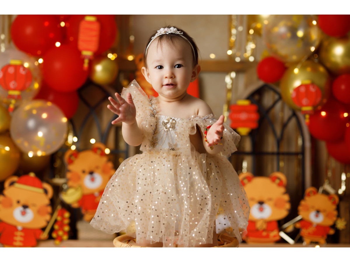 Baby & cake smash photo backdrop Chinese Tiger – Chinese New Year set with tigers and red lanterns | Colors&Drops