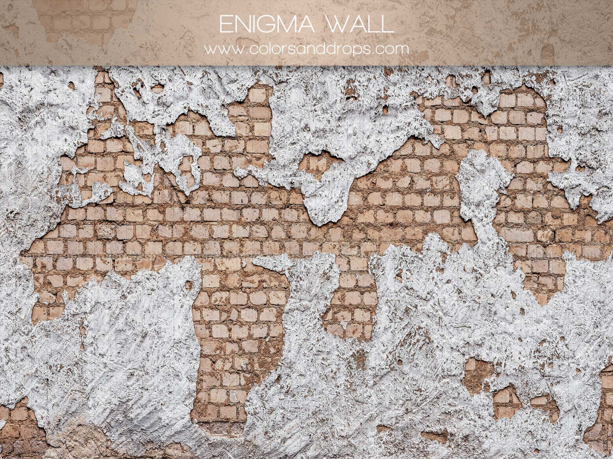Fond photo beige texturé Enigma Wall – mur en brique avec enduit blanc écaillé | Colors&Drops