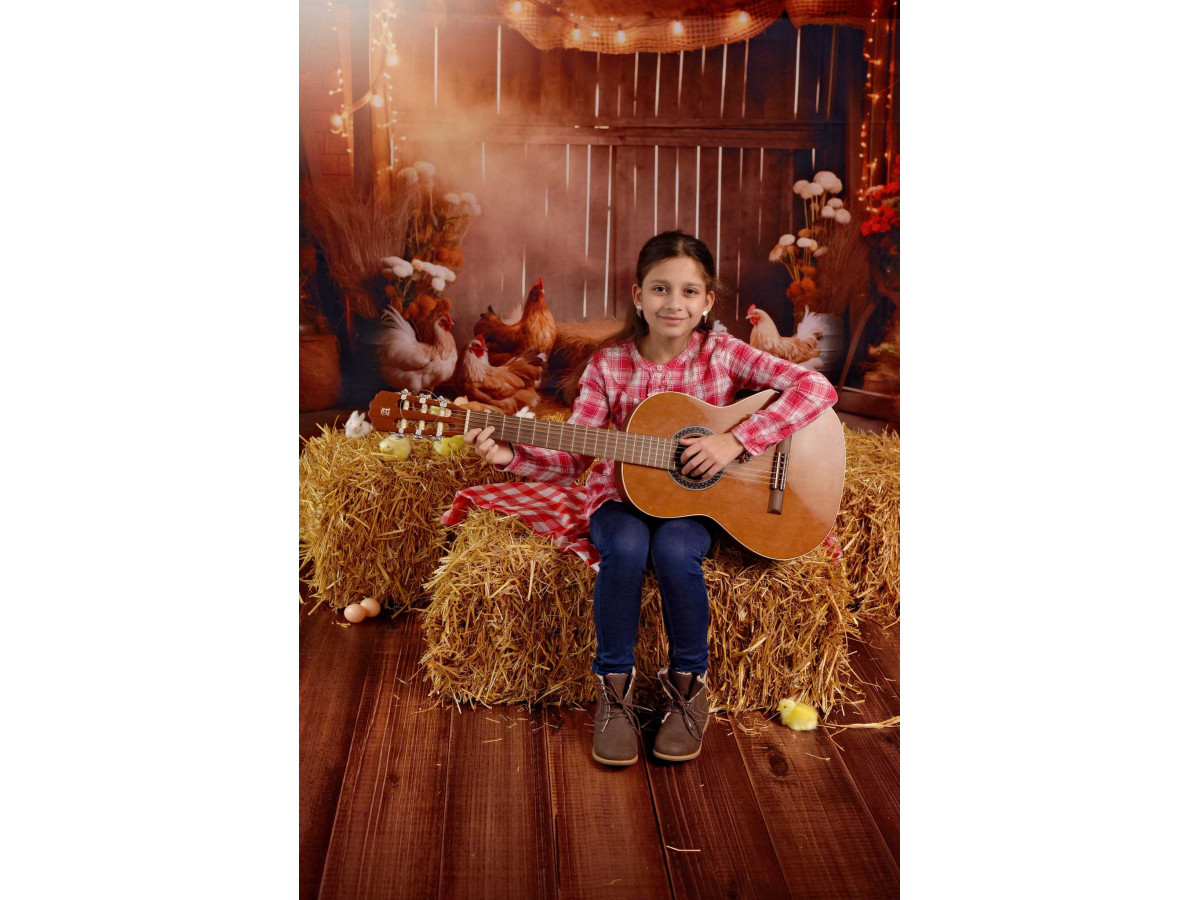 Baby & cake smash photo backdrop Poulettes – hens in a wooden barn with straw | Colors&Drops