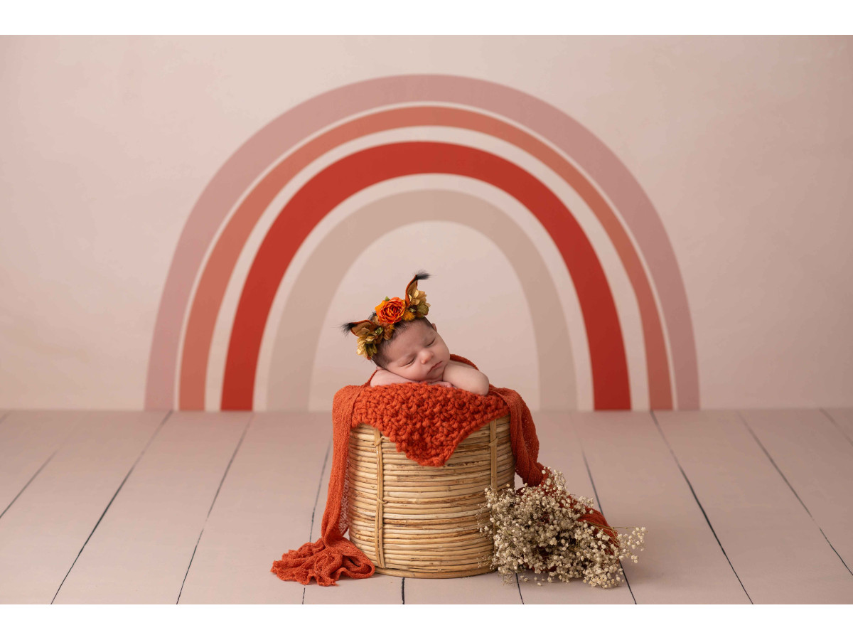 Fondo fotográfico de bebé y smash cake Nude Boho Rainbow – arcoíris bohemio terracota sobre fondo nude | Colors&Drops