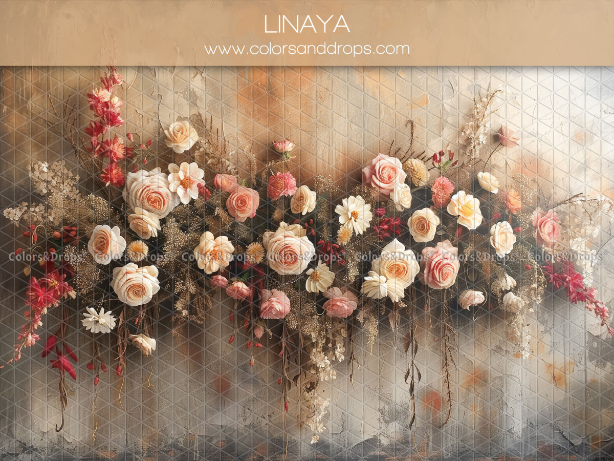 Fond photo grossesse et portrait Linaya – guirlande de roses sur fond peint vieilli | Colors&Drops