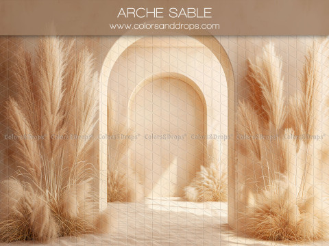 Fondo fotográfico de embarazo y retrato Arche Sable – arcos beige arena con hierba de la pampa | Colors&Drops