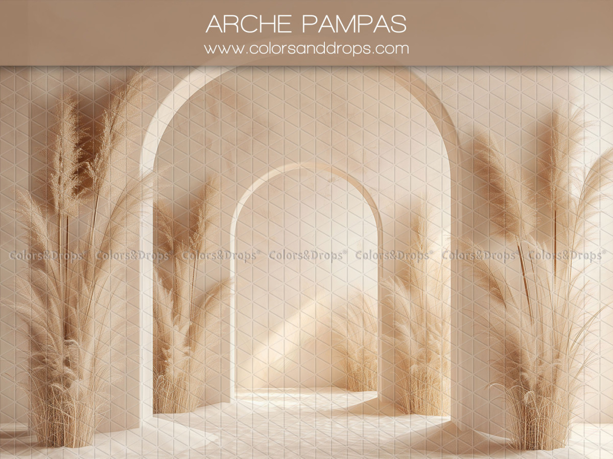 Fond photo grossesse et portrait Arche Pampas – arches crème en enfilade avec pampa | Colors&Drops
