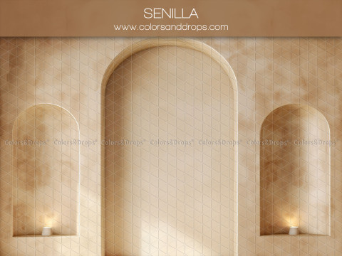 Fondo fotográfico de embarazo y retrato Senilla – pared beige con arcos y nichos con velas | Colors&Drops
