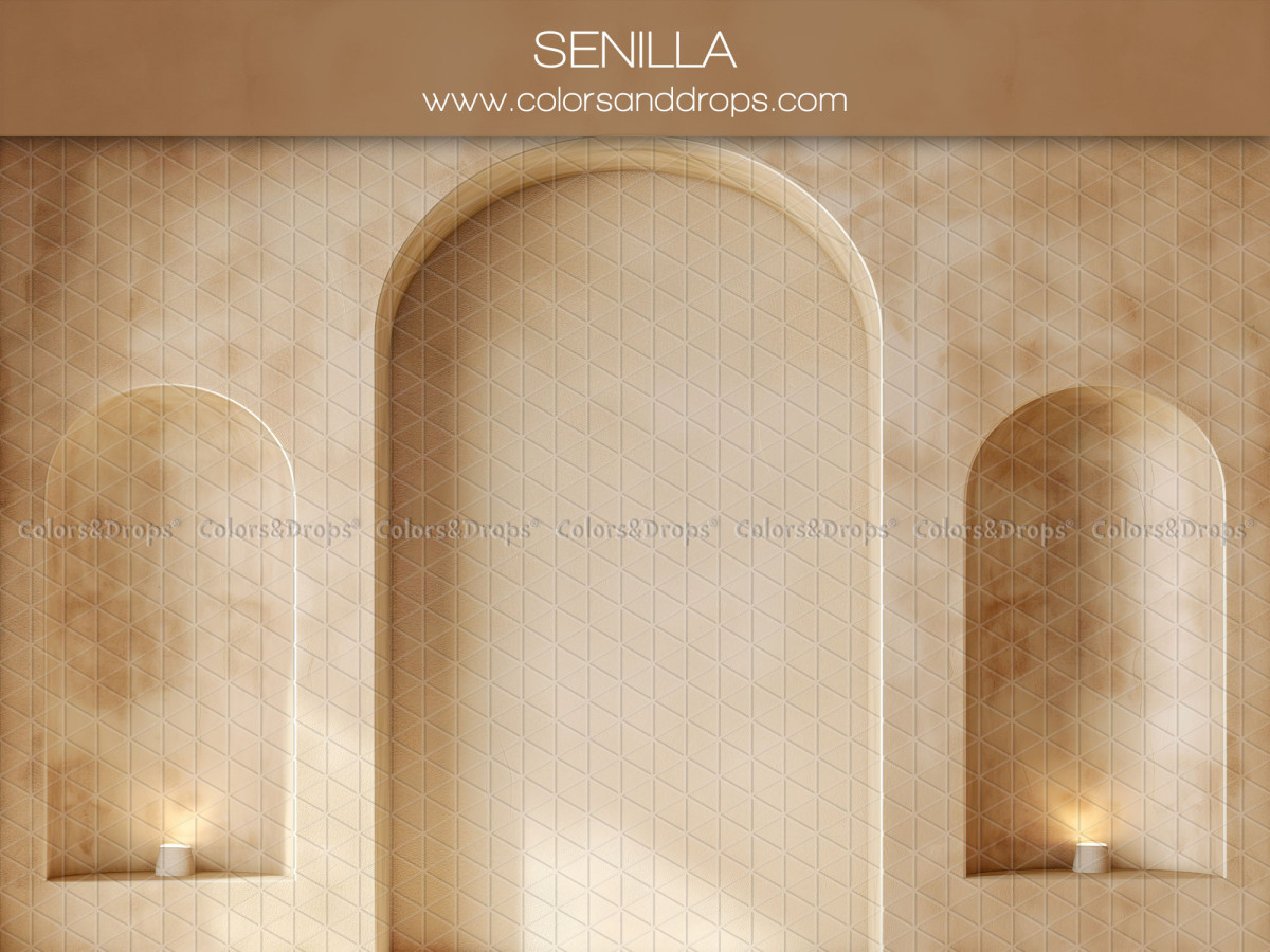 Fond photo grossesse et portrait Senilla – mur beige à arches et niches avec bougies | Colors&Drops