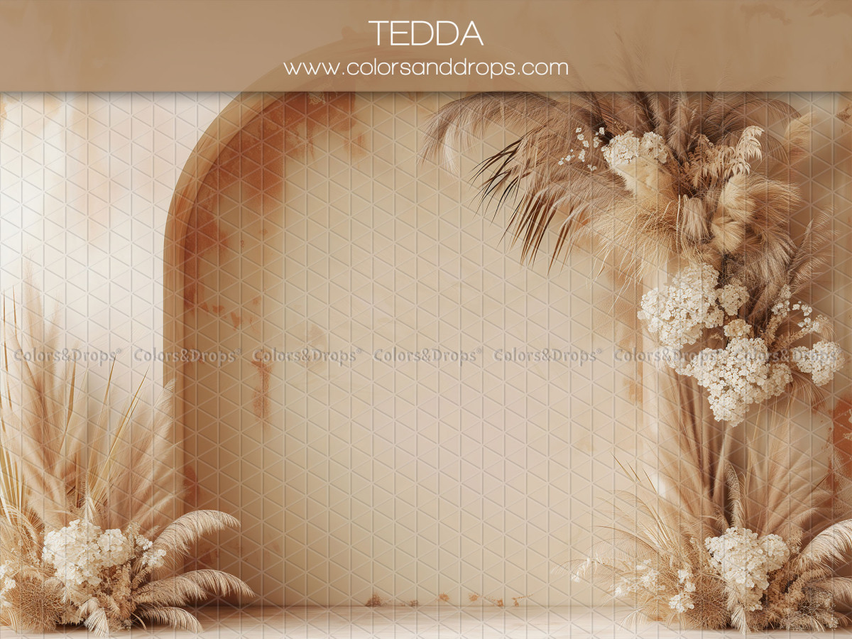 Maternity & portrait photo backdrop Tedda – weathered beige arch with pampas grass and dried flowers | Colors&Drops