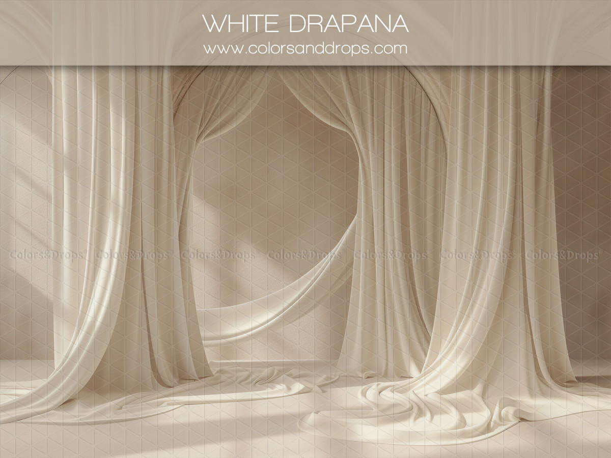 Fond photo grossesse et portrait White Drapana – drapés de tissu blanc crème en studio | Colors&Drops