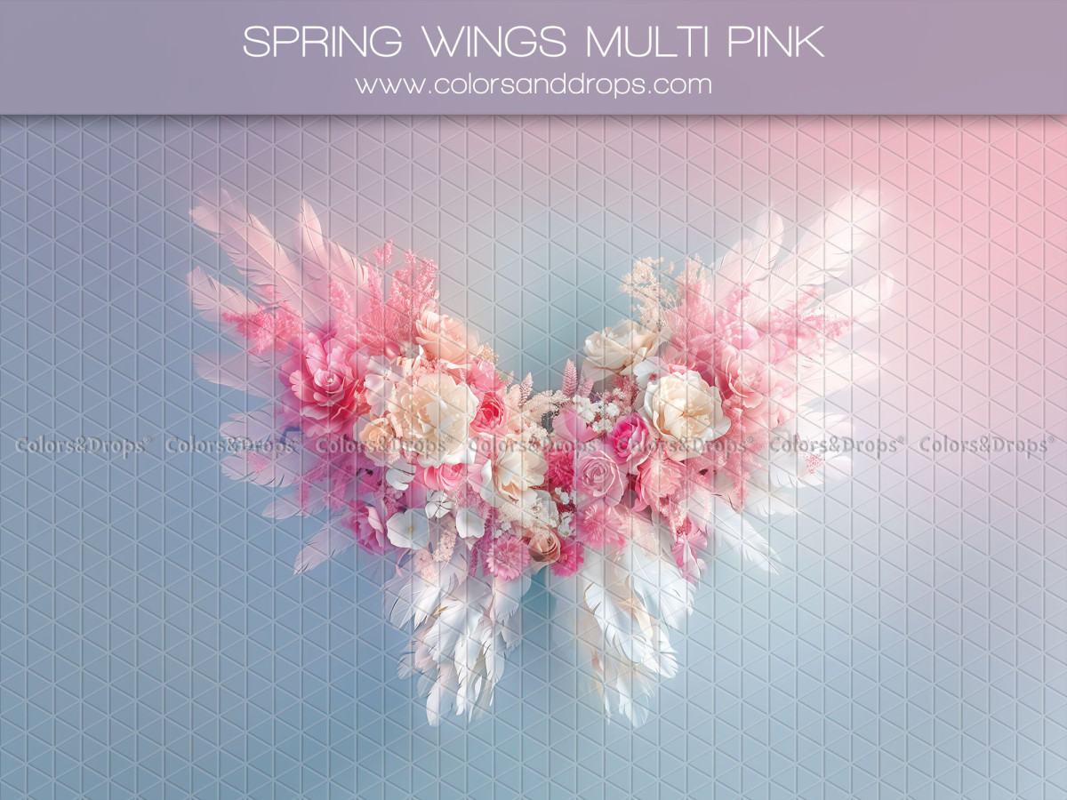 Fond photo grossesse et portrait Spring Wings Multi Pink – ailes de fleurs et plumes roses sur fond dégradé | Colors&Drops
