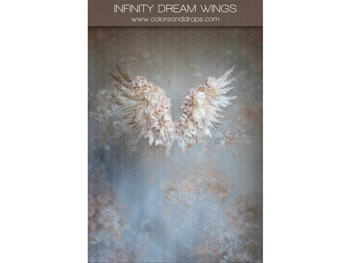 Fondo fotográfico infinito con suelo de comunión Infinity Dream Wings – fondo infinity con alas de plumas y | Colors&Drops