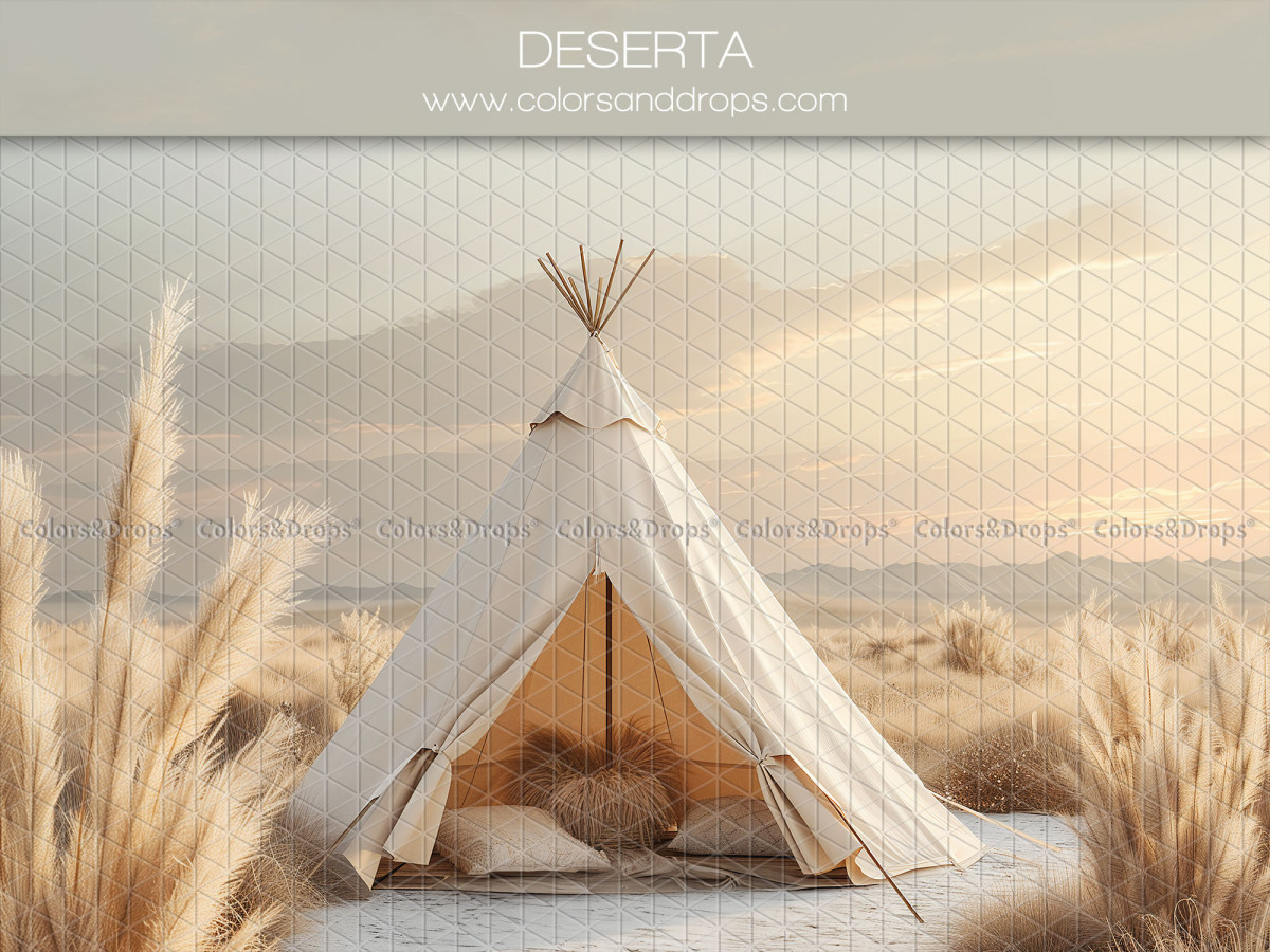 Mother's & Father's Day photo backdrop Deserta – white teepee in the dunes with pampas grass | Colors&Drops