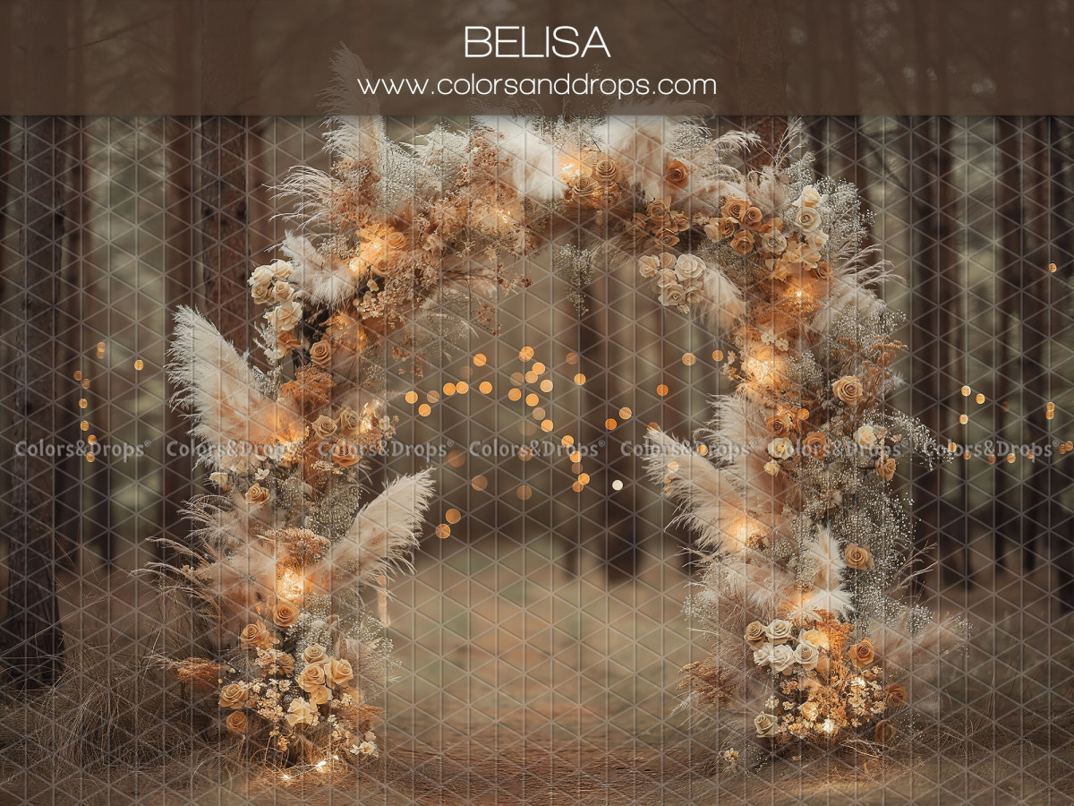Fondo fotográfico para el Día de la Madre y del Padre Belisa – arco redondo de flores secas y pampa en el bosque | Colors&Drops