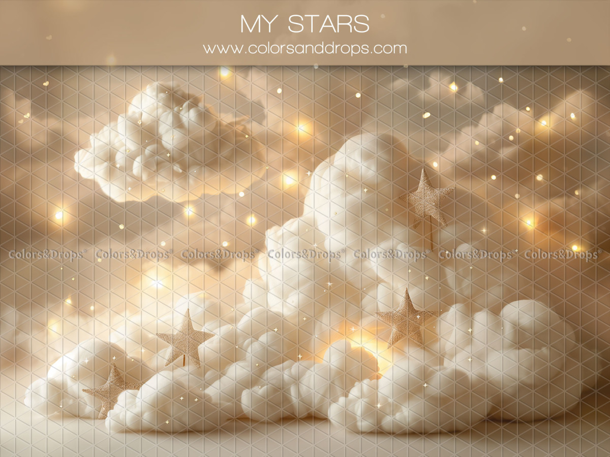 Baby & cake smash photo backdrop My Stars – glowing cotton clouds with stars | Colors&Drops
