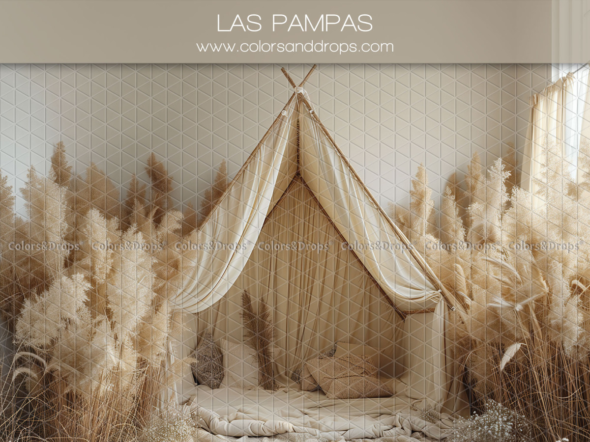 Mother's & Father's Day photo backdrop Las Pampas – fabric tent surrounded by pampas grass | Colors&Drops