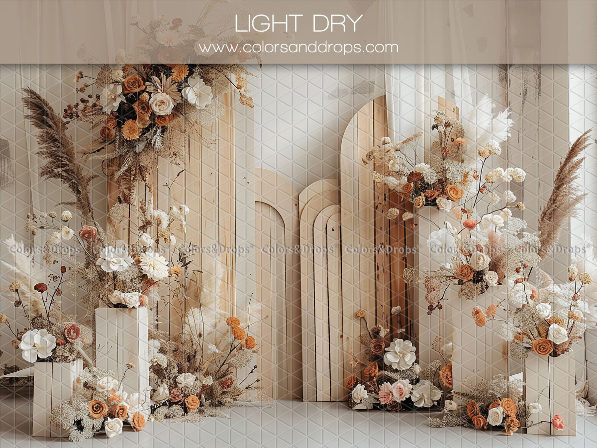 Mother's & Father's Day photo backdrop Light Dry – wooden panels with dried flower arrangements | Colors&Drops