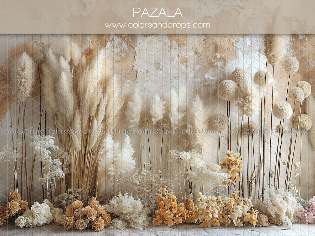 Mother's & Father's Day photo backdrop Pazala – white wall with pampas grass and dried flowers | Colors&Drops