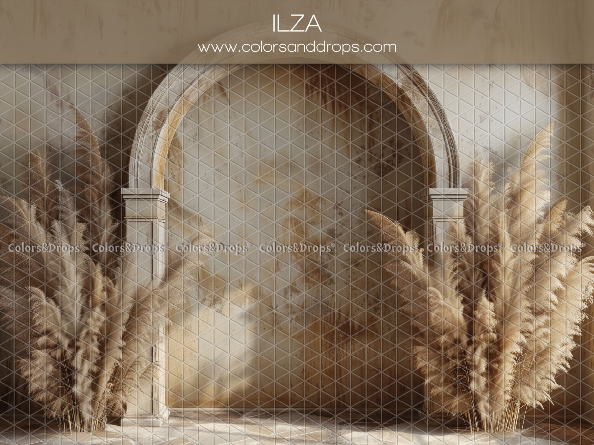 Maternity & portrait photo backdrop Ilza – stone arch framed by pampas grass | Colors&Drops