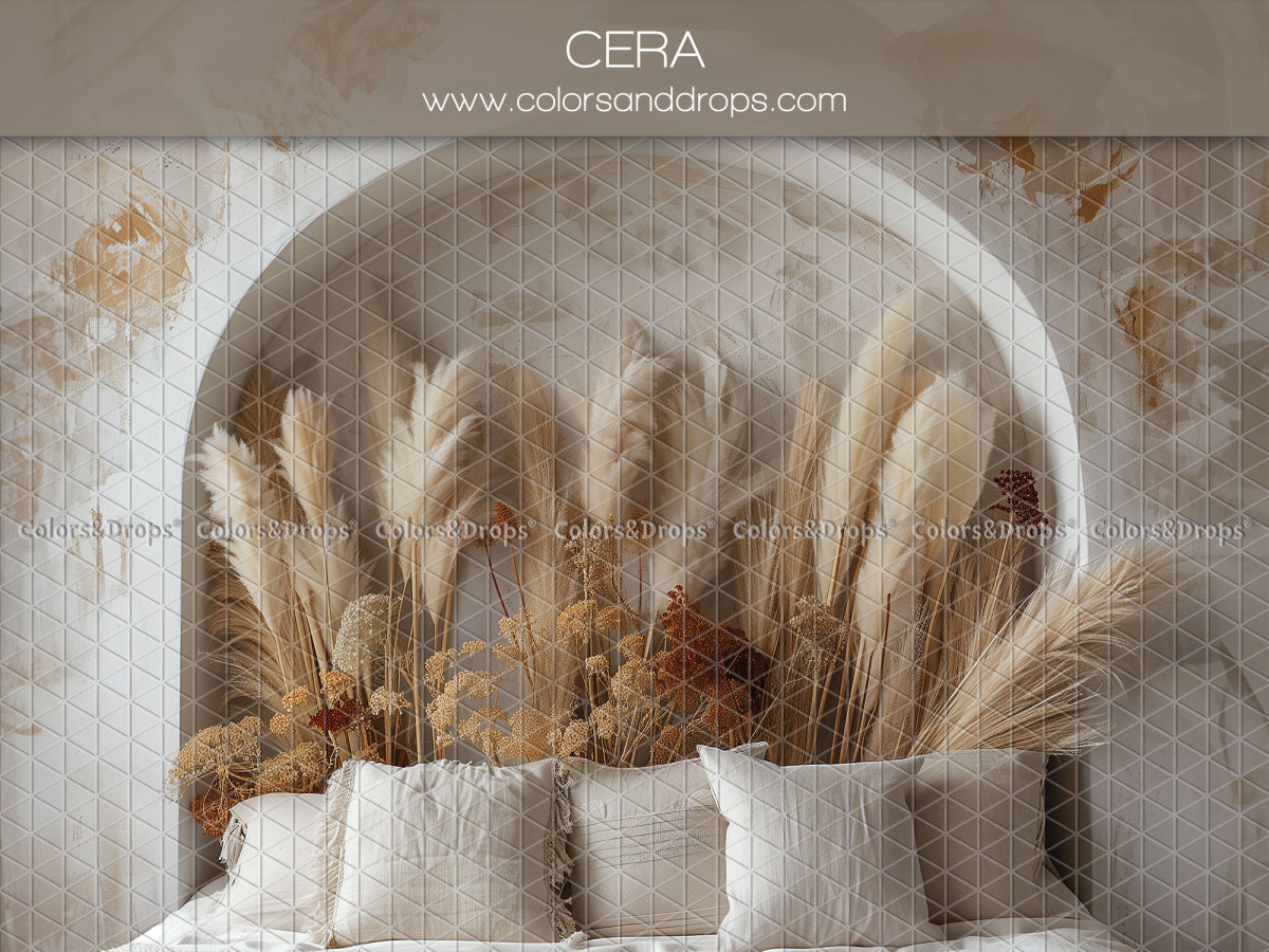Fond photo grossesse et portrait Cera – arche blanche avec banquette coussins et pampa | Colors&Drops