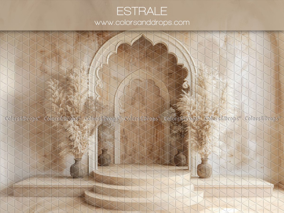 Maternity & portrait photo backdrop Estrale – oriental arch with steps and pampas grass | Colors&Drops