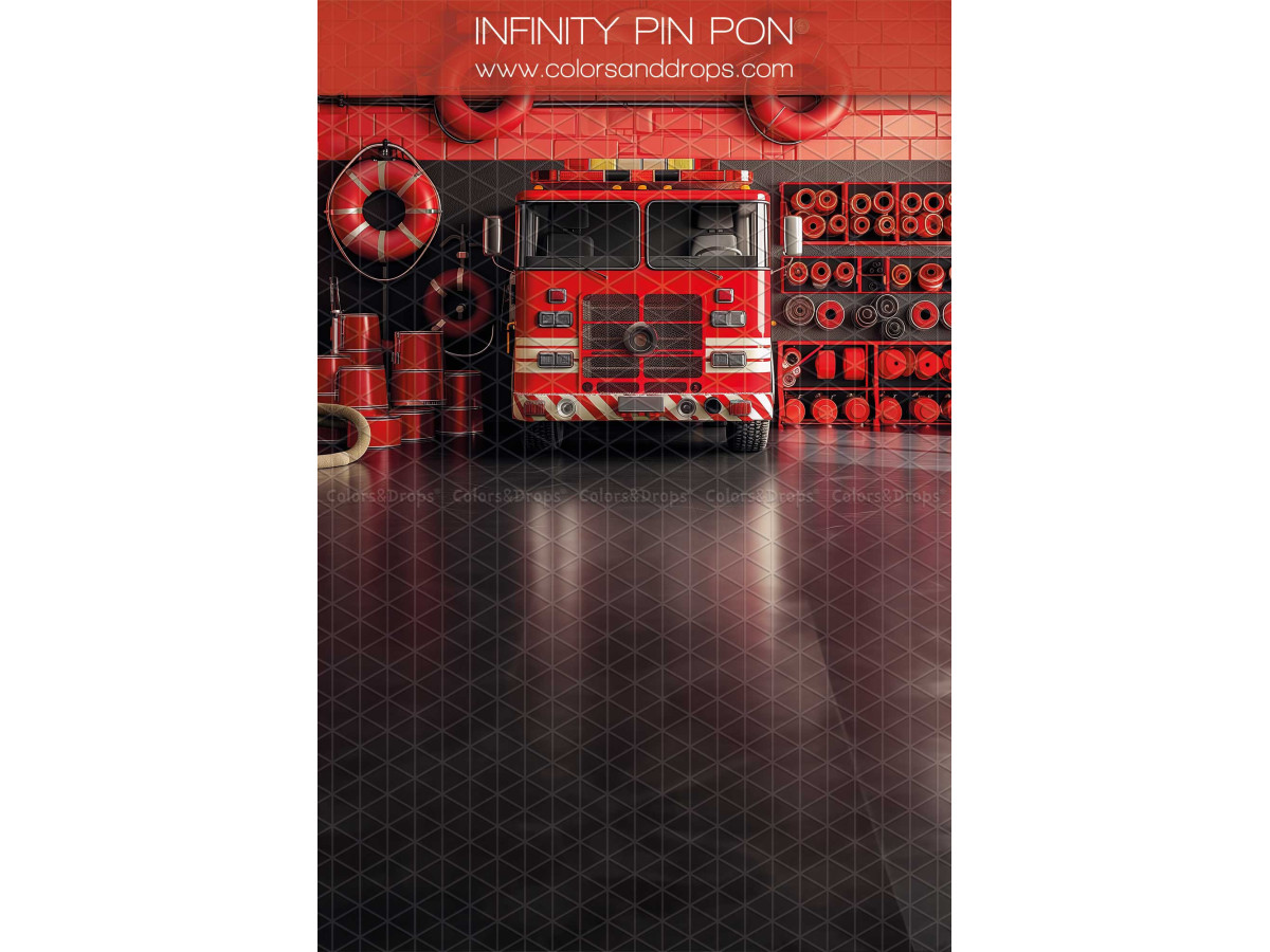 Fondo fotográfico infinito con suelo Infinity Pin Pon – fondo infinity parque de bomberos con camión rojo | Colors&Drops
