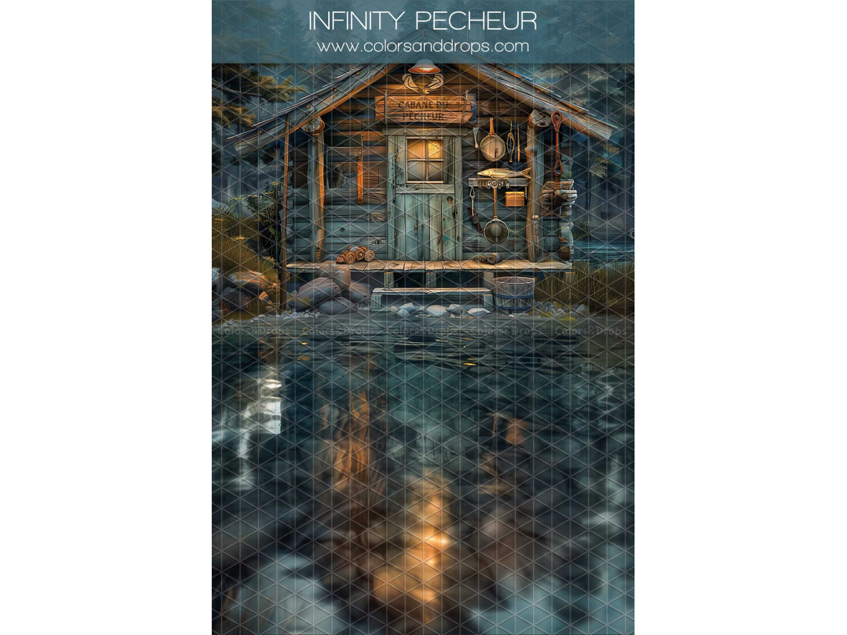 Fondo fotográfico infinito con suelo Infinity Pecheur – fondo infinity cabaña de pescador reflejada en el agua | Colors&Drops