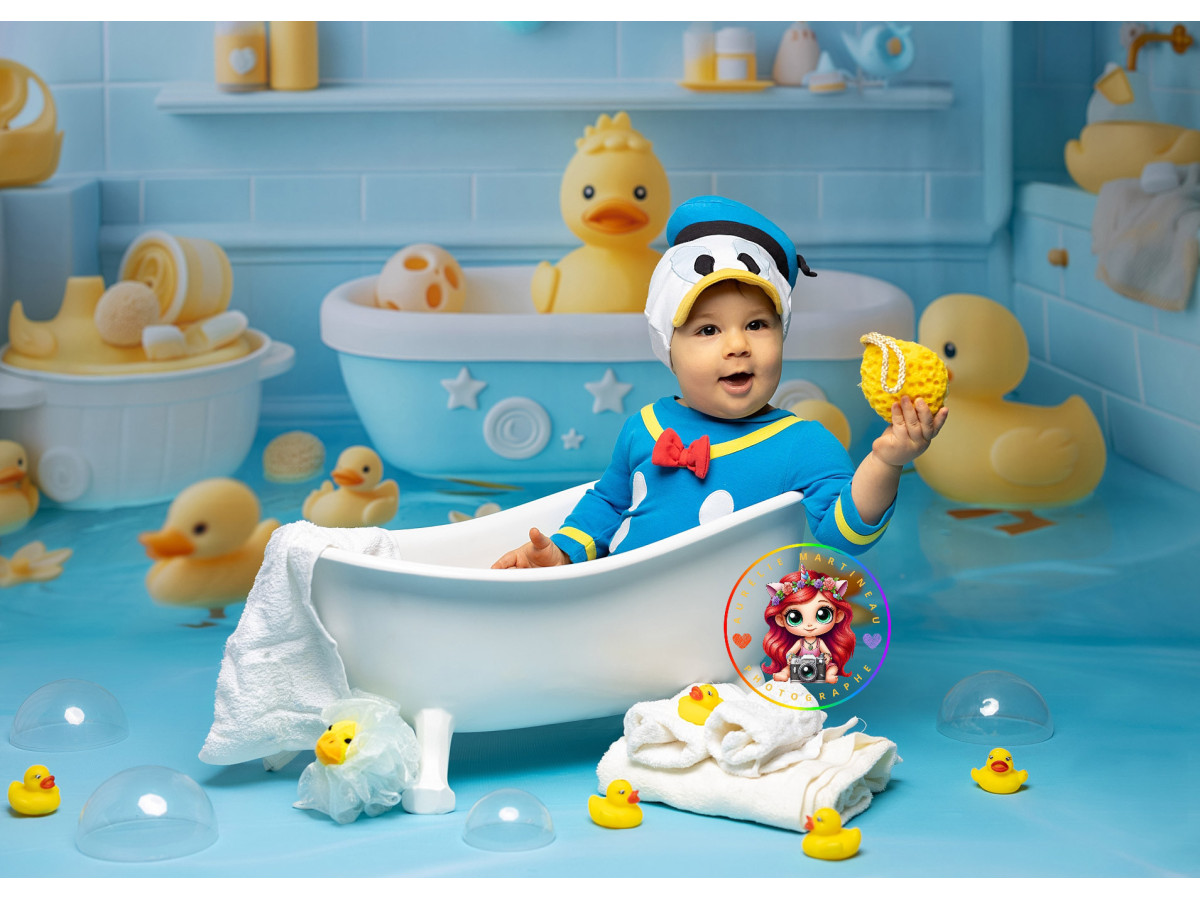 Fondo fotográfico infinito con suelo Infinity Bain de Canards – fondo infinity baño de patitos de goma | Colors&Drops