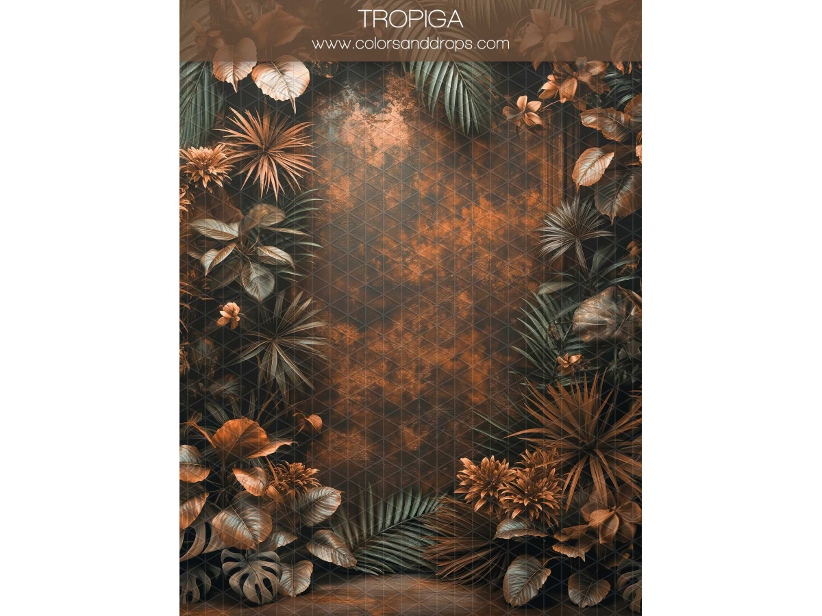 Fondo fotográfico de embarazo y retrato Tropiga – textura marrón óxido enmarcada con follaje tropical | Colors&Drops