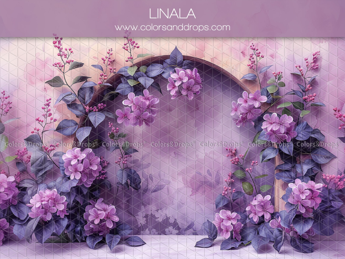 Fond photo grossesse et portrait Linala – arche murale couverte de fleurs violettes | Colors&Drops