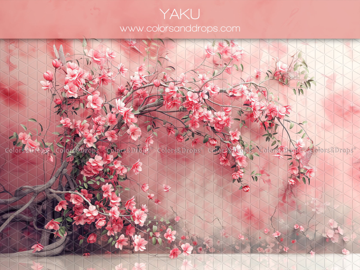 Floral photo backdrop Yaku – branches of pink cherry blossoms | Colors&Drops