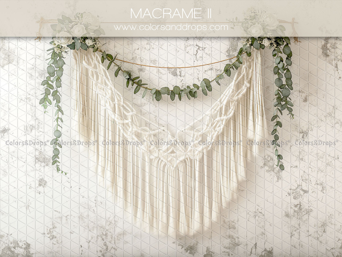 Fond photo bohème Macrame II – macramé suspendu avec guirlande de feuillage | Colors&Drops