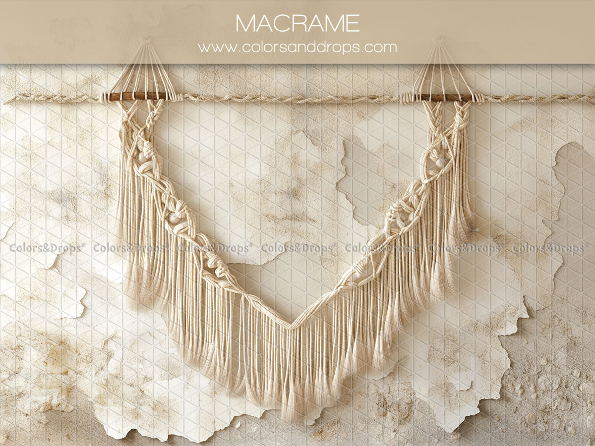 Boho photo backdrop Macrame – hanging macramé on peeling white wall | Colors&Drops