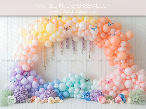 Fond photo bébé et smash cake Pastel Flowers Ballons – arche de ballons arc-en-ciel pastel avec papillons | Colors&Drops