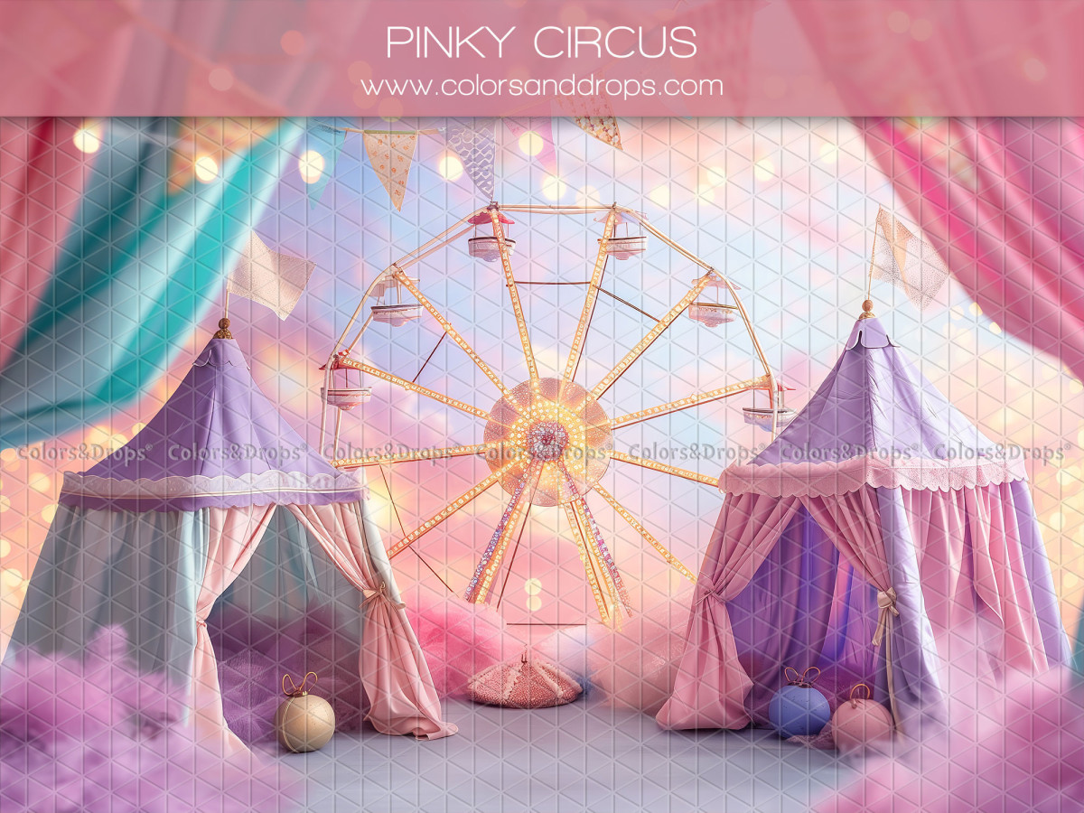 Fondo fotográfico de bebé y smash cake Pinky Circus – circo rosa con carpas y noria | Colors&Drops