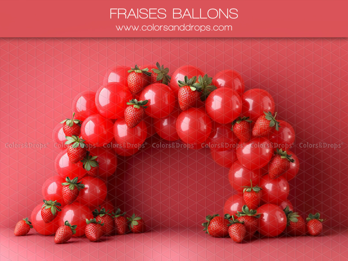 Baby & cake smash photo backdrop Fraises Ballons – red strawberry balloon arch | Colors&Drops