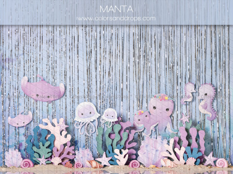 Fond photo bébé et smash cake Manta – fonds marins pastel avec raie, méduses et coraux | Colors&Drops