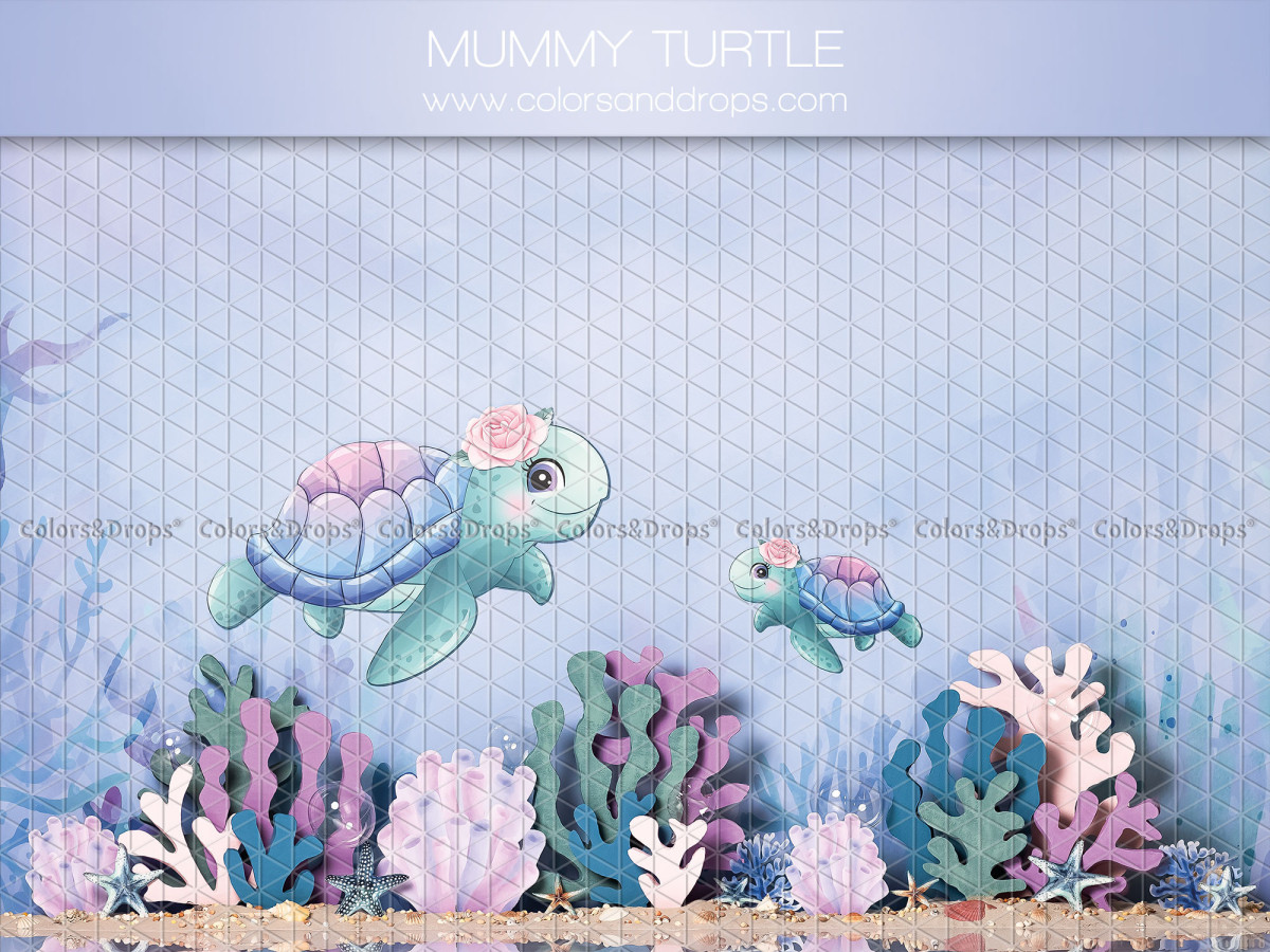 Fond photo bébé et smash cake Mummy Turtle – tortues de mer pastel avec coraux | Colors&Drops