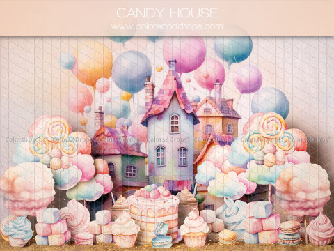 Fond photo bébé et smash cake Candy House – maison en bonbons avec sucettes et ballons | Colors&Drops