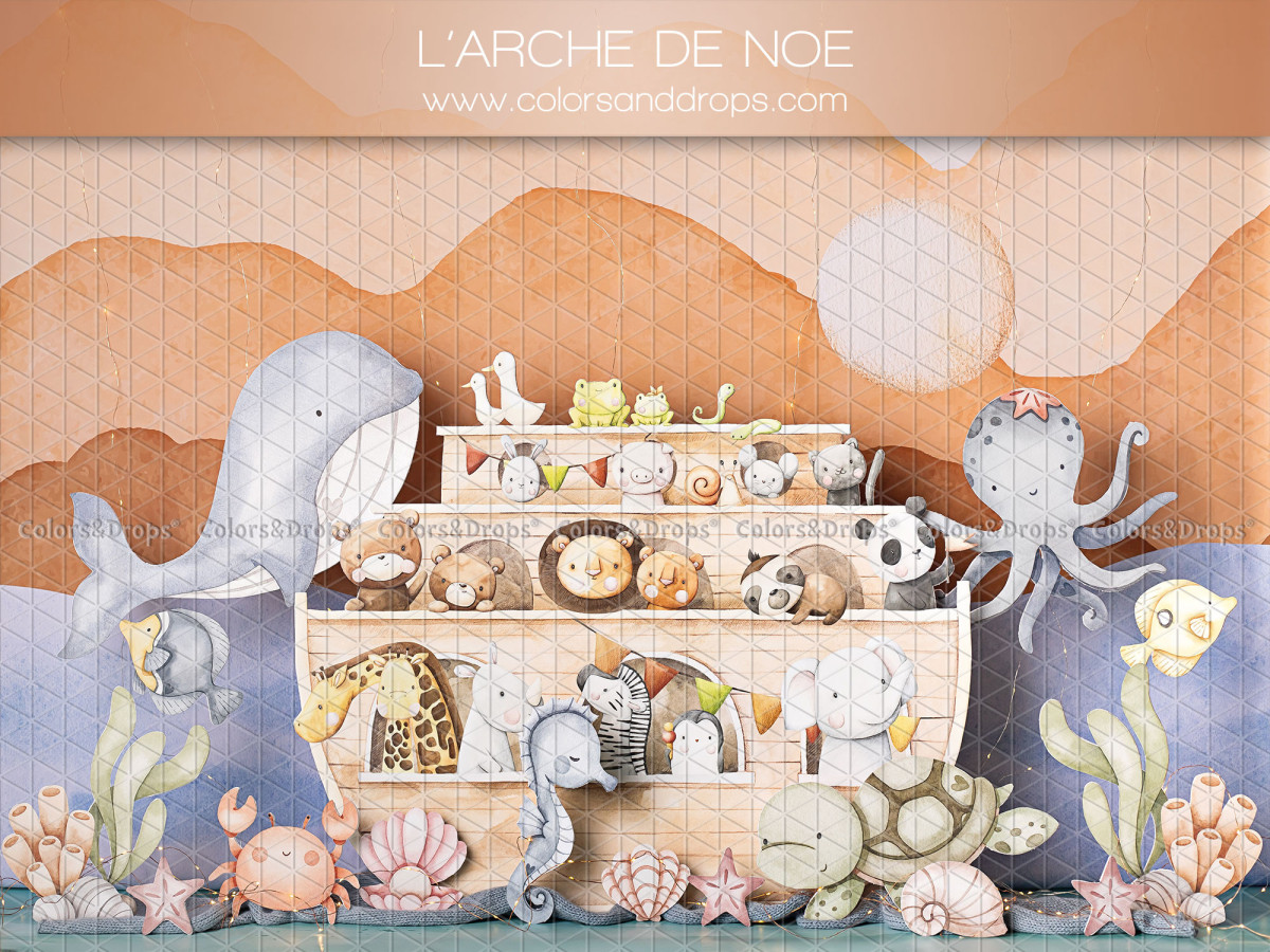 Baby & cake smash photo backdrop L'Arche de Noe – noah's ark with animals and whale | Colors&Drops