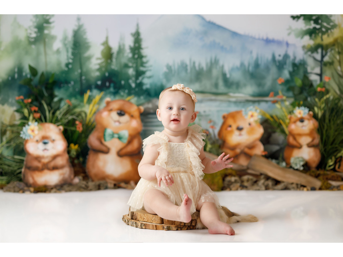 Baby & cake smash photo backdrop Marmotte – marmots by a mountain lake | Colors&Drops