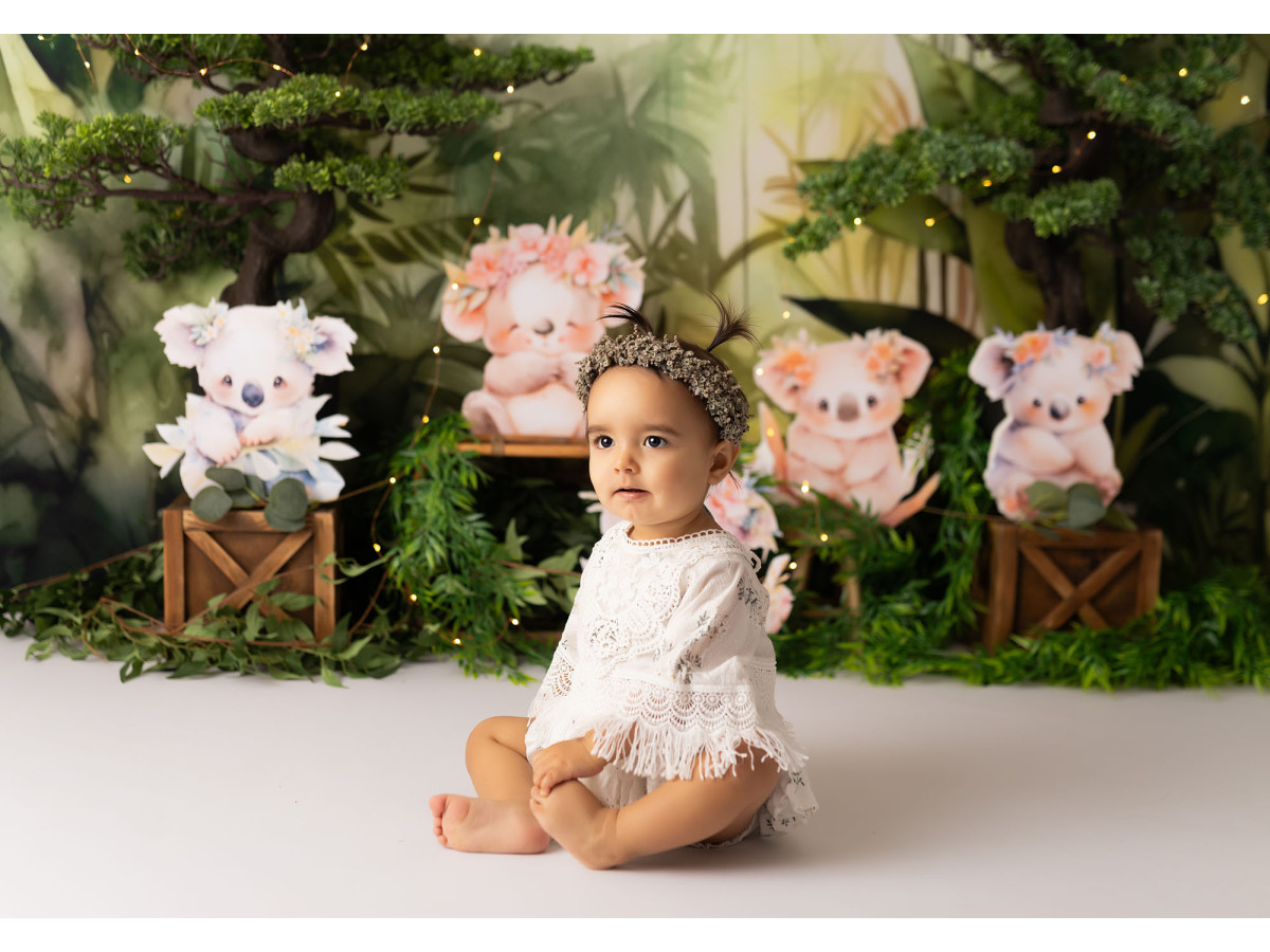 Fondo fotográfico de bebé y smash cake Bamboo Girl Koala – koalas en un bosque de bambú | Colors&Drops
