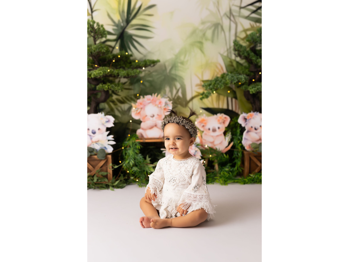 Fondo fotográfico de bebé y smash cake Bamboo Girl Koala – koalas en un bosque de bambú | Colors&Drops