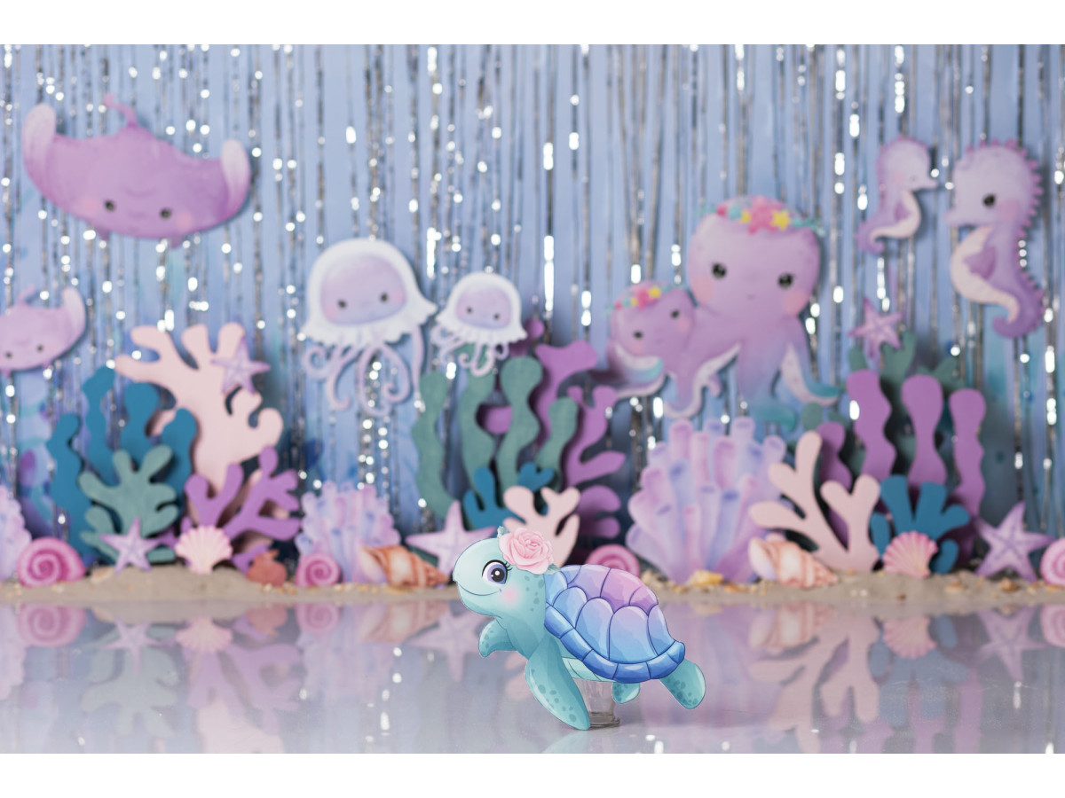 Fondo fotográfico de bebé y smash cake Manta – fondo marino pastel con raya, medusas y corales | Colors&Drops