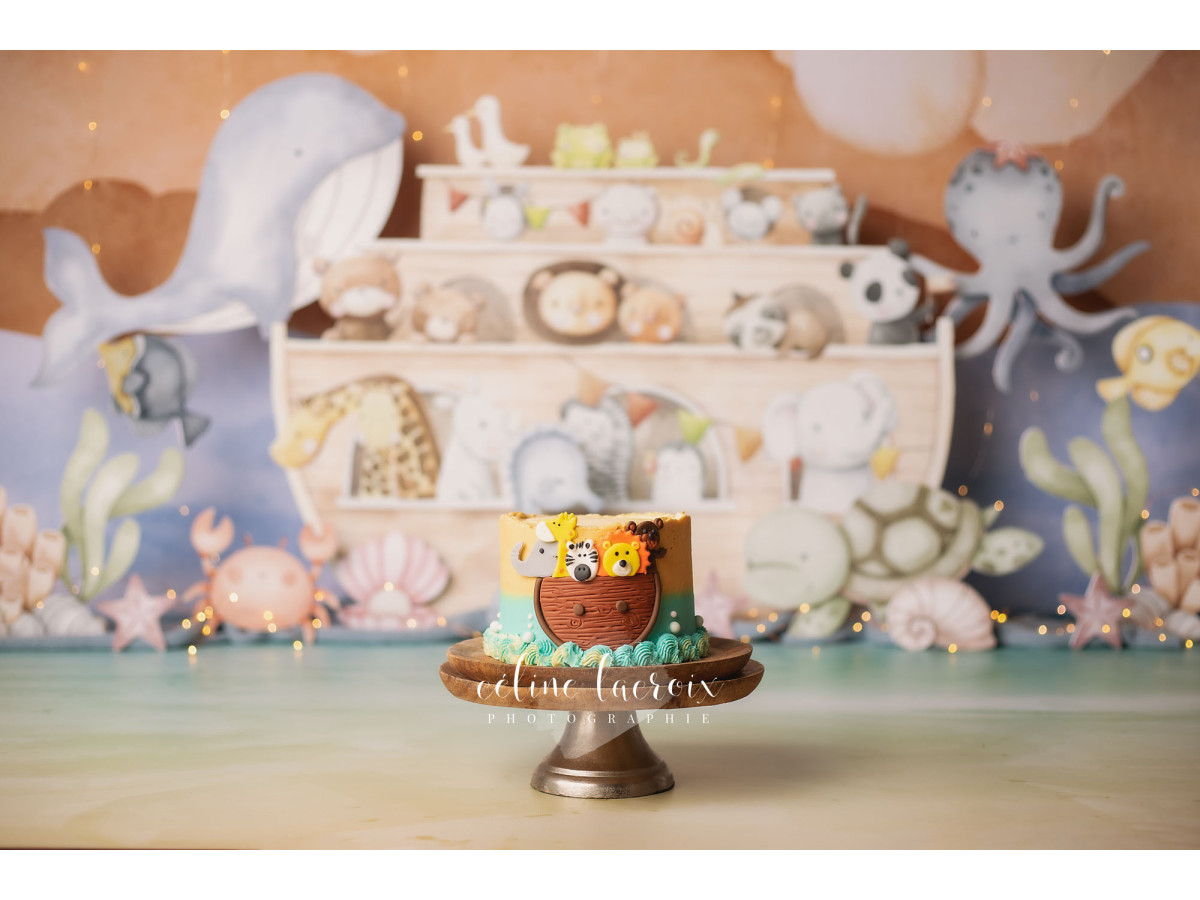 Baby & cake smash photo backdrop L'Arche de Noe – noah's ark with animals and whale | Colors&Drops
