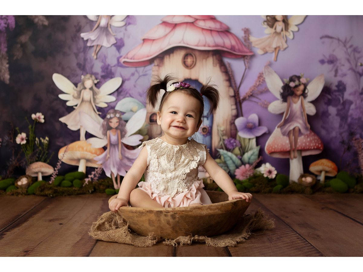Fondo fotográfico de bebé y smash cake Fees Magiques – casa seta en un bosque de hadas | Colors&Drops