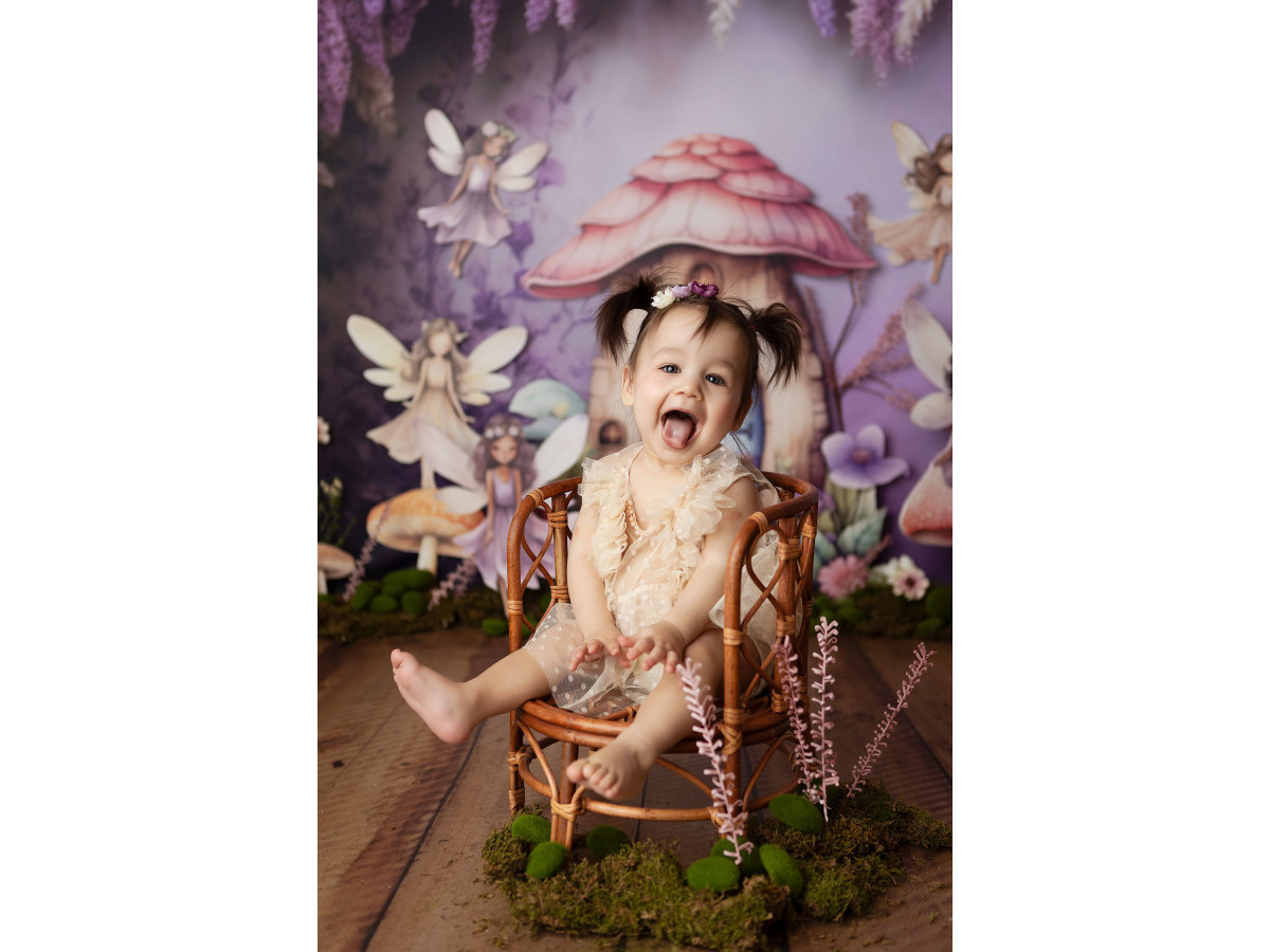 Fondo fotográfico de bebé y smash cake Fees Magiques – casa seta en un bosque de hadas | Colors&Drops