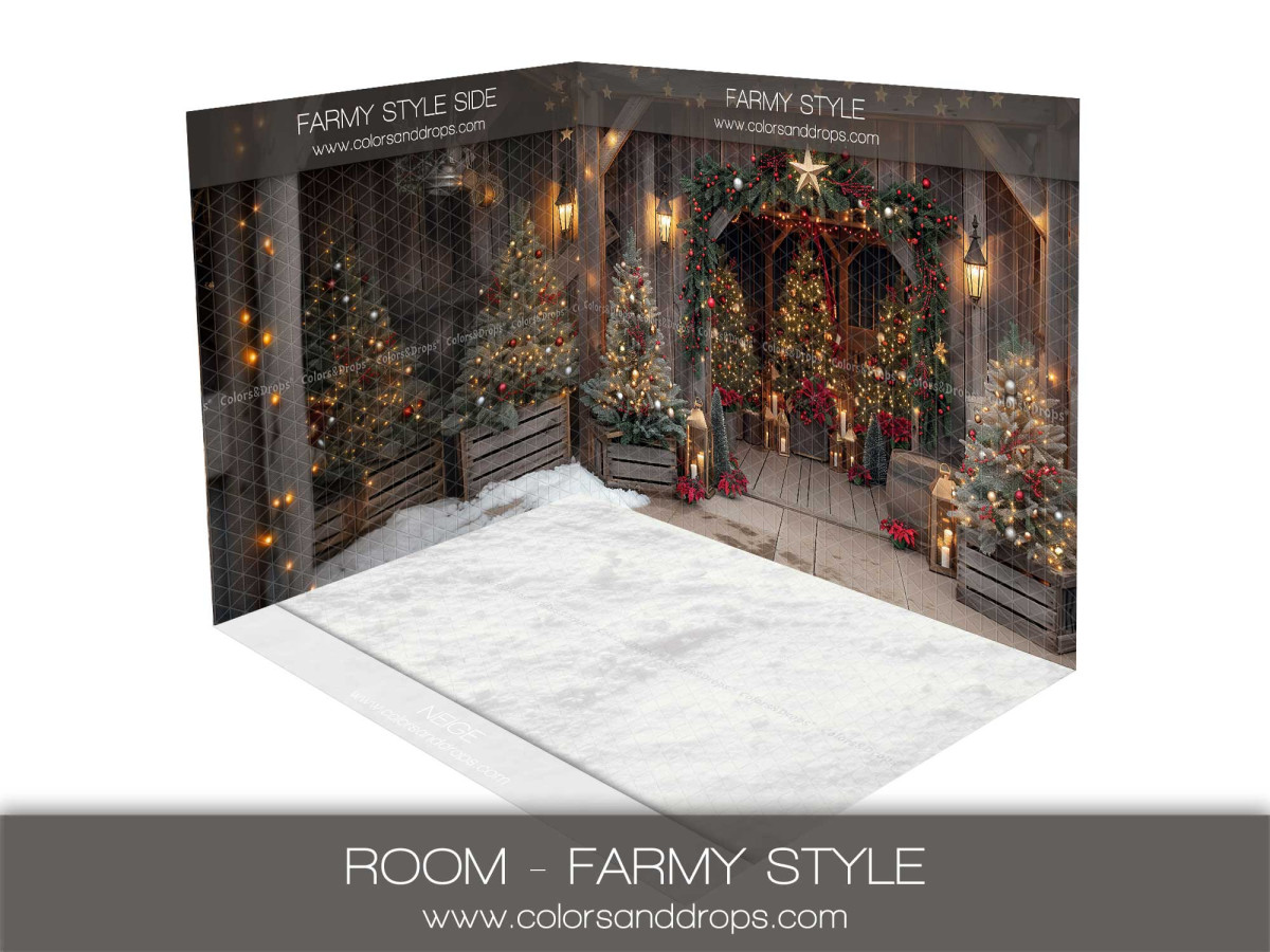 Christmas corner photo backdrop Farmy Style – Christmas barn with snowy floor | Colors&Drops