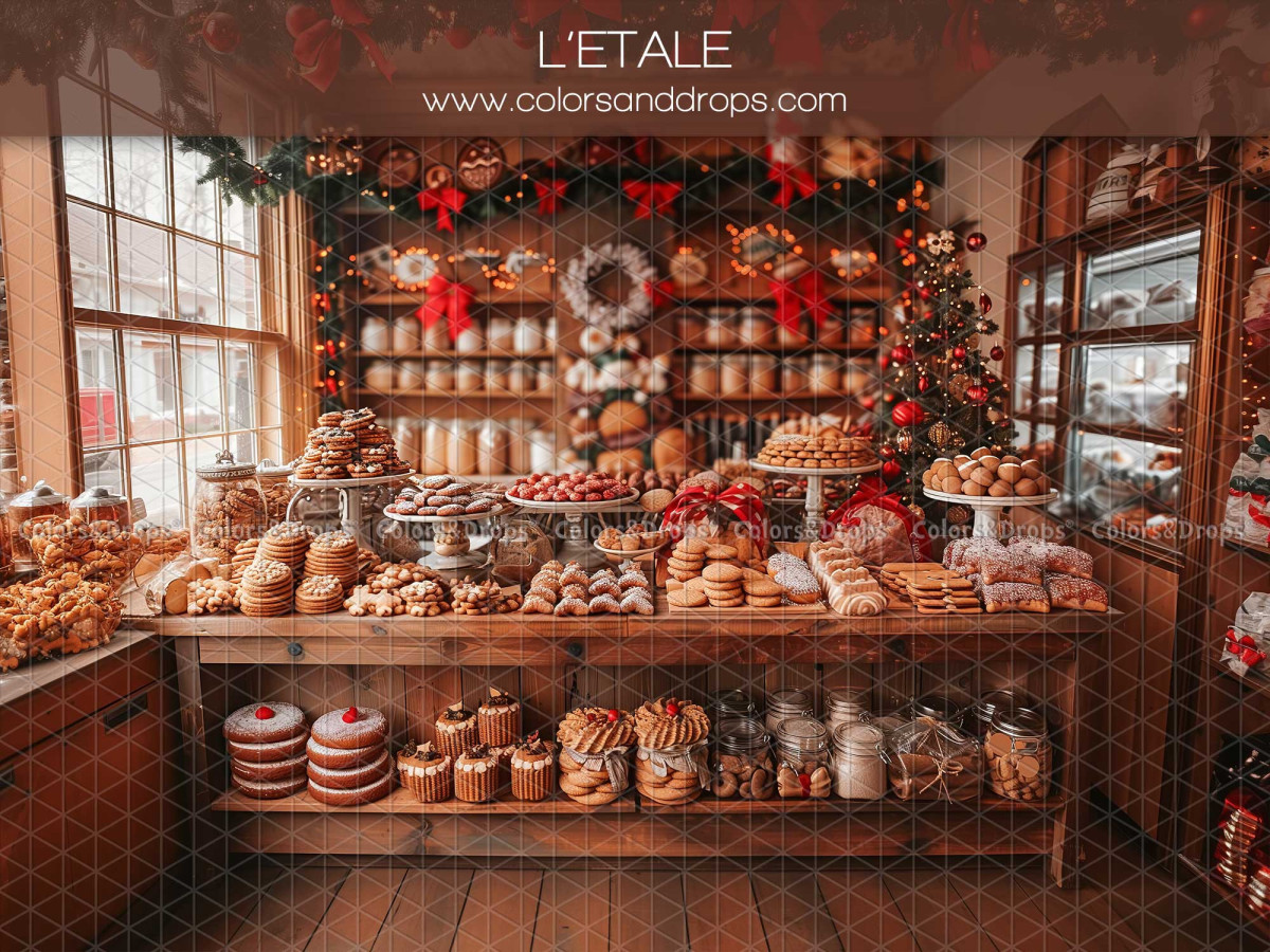 Christmas photo backdrop L'Etale – wooden Christmas pastry stall | Colors&Drops