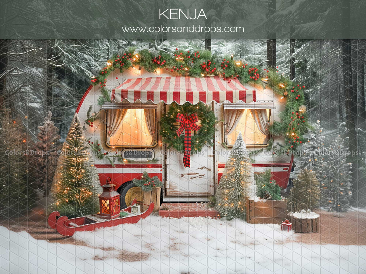Fond photo de Noël Kenja – caravane vintage de Noël dans la neige | Colors&Drops